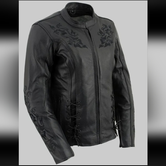 Xelement XS2030 Women's 'Gemma' Solid Black Leather Embroidered Jacket - Large - Picture 2 of 16